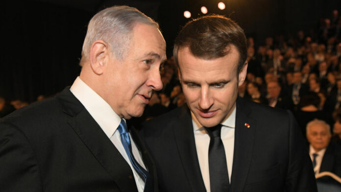 Israel Prime Minister Benjamin Netanyahu and France President Emmanuel Macron