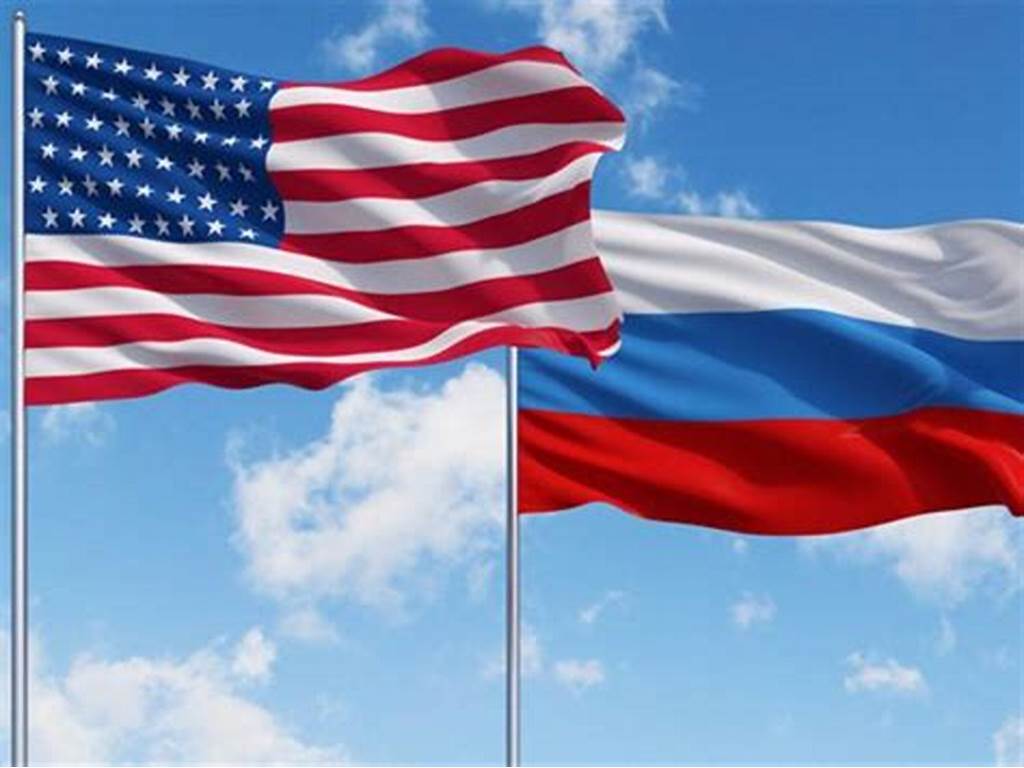 Flags of United States of America and Russia